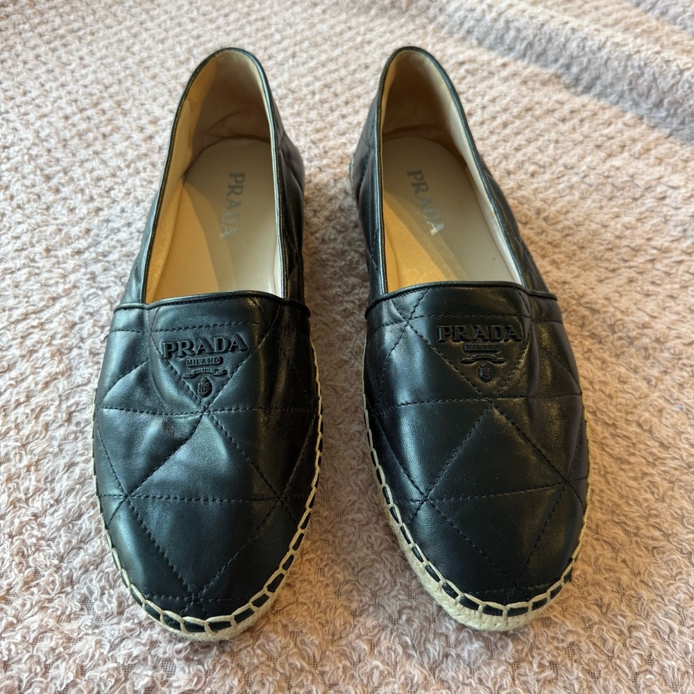 Prada Quilted Leather Espadrille Flats